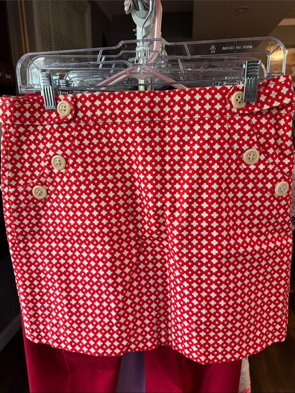 J. Crew Red Mini Skirt with Ivory Button Detail